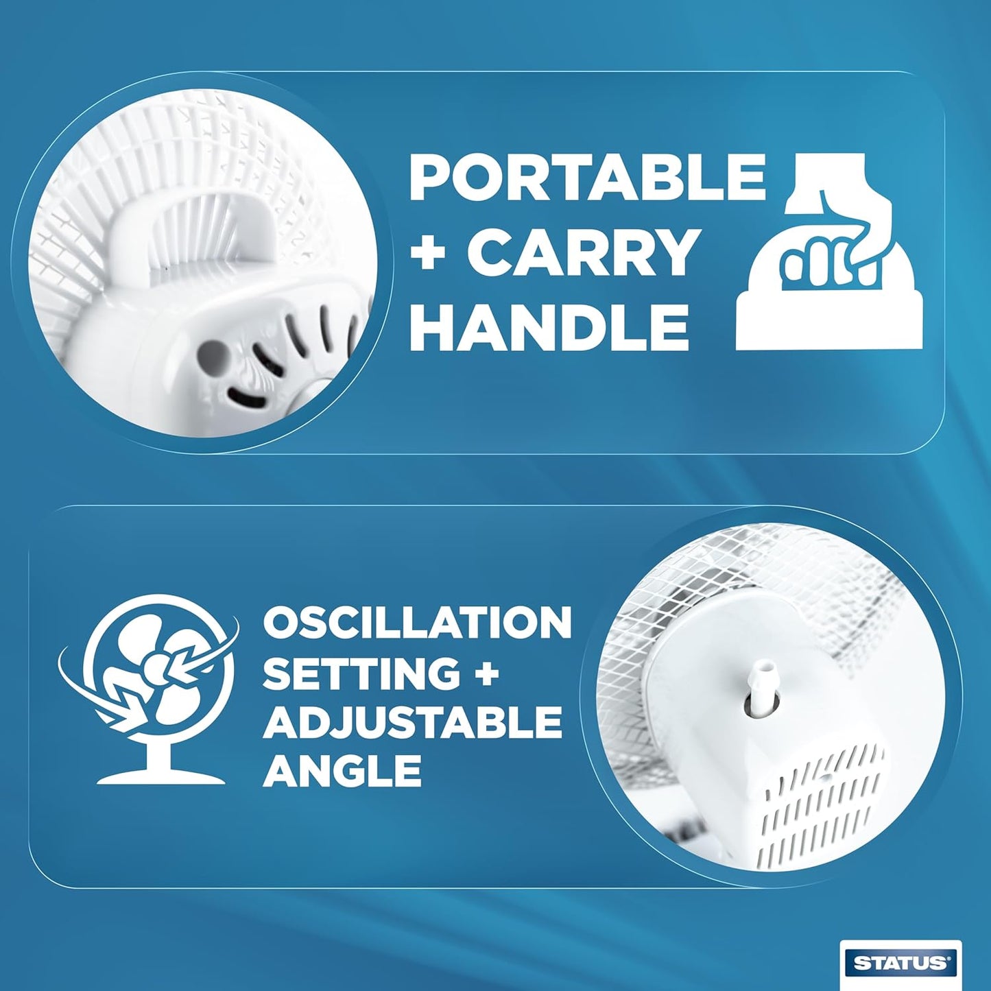 Status Desk Fan 9 Inch Oscillating Portable Fan White