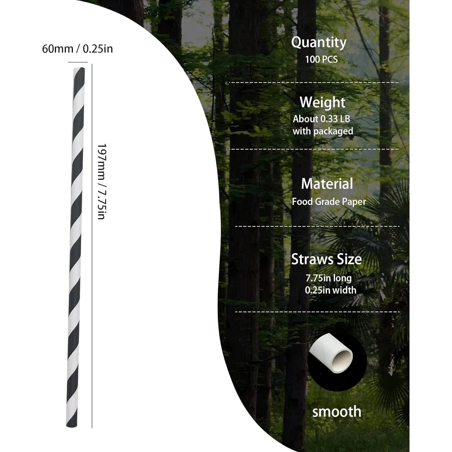 Black & White Paper Straws, Pack of 100 - Box of 20