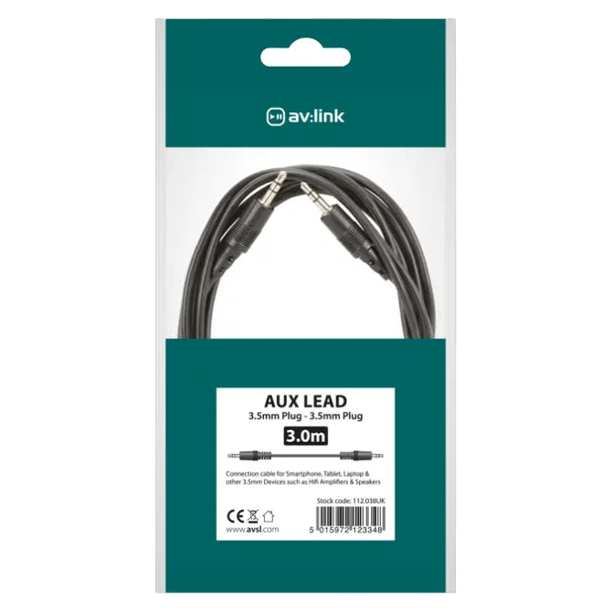 AUX (3.5mm) Cable 3m - AV Link - Pack of 6