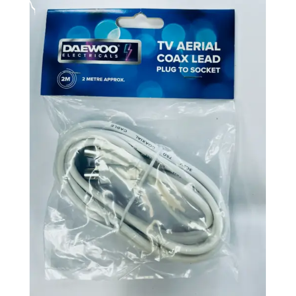 TV Aerial Coax Lead Plug To Socket 2m