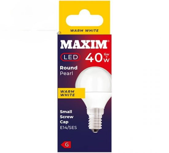 Maxim 6W E14 SES Pearl LED Bulb Warm White 40W Equivalent Energy Saving