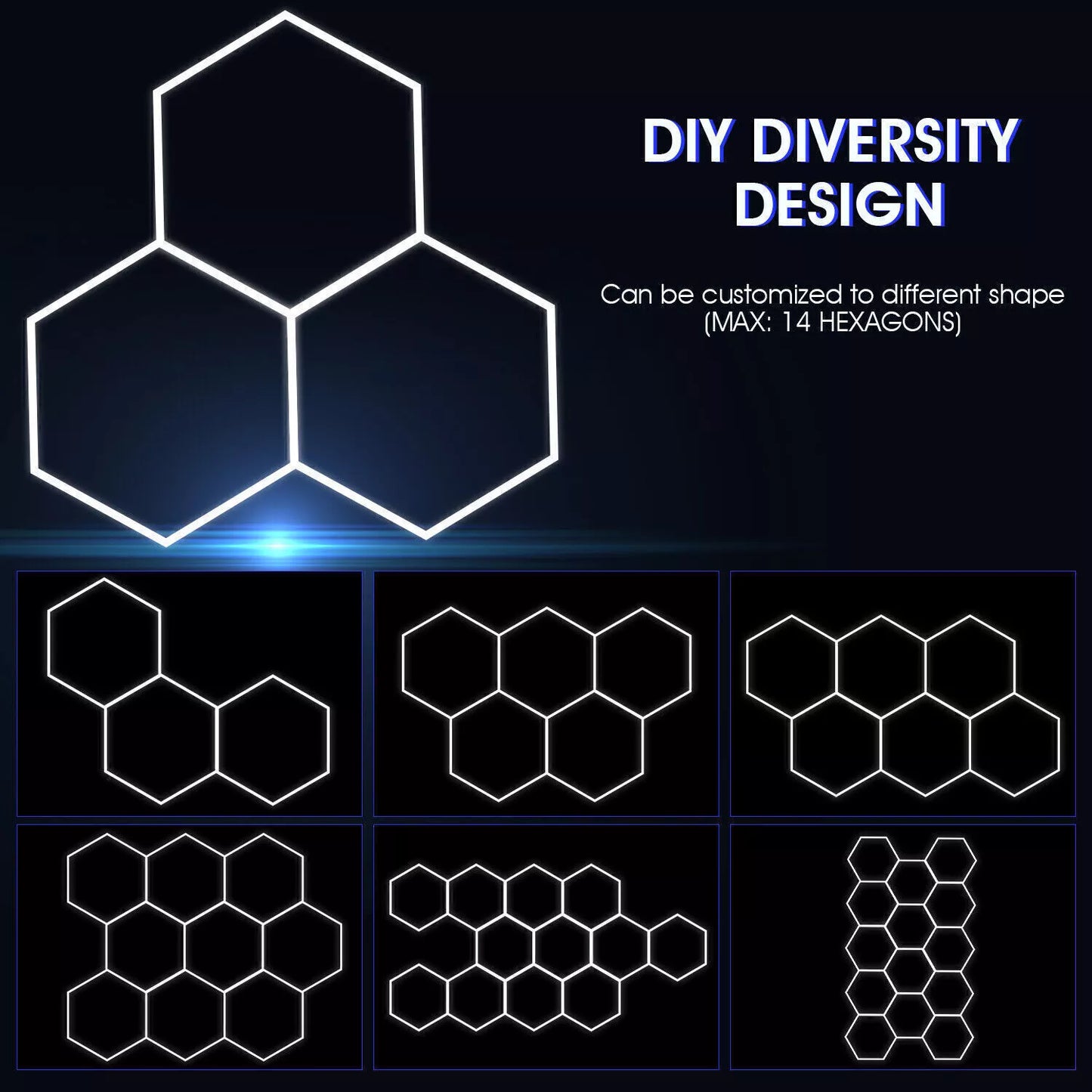 Hexagon LED Garage/Gym Lights 672W 2435mm x 4845mm 6000K