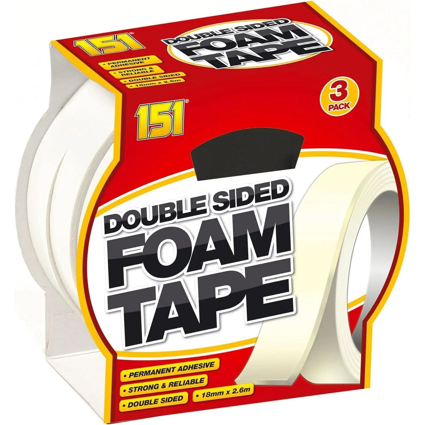 151 Double Sided Foam Tape 3 Rolls 18Mm X 2.6M White Box of 12