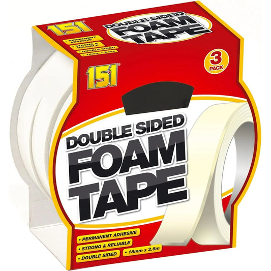 151 Double Sided Foam Tape 3 Rolls 18Mm X 2.6M White Box of 12