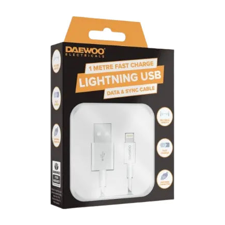 1 Metre USB-A To 8 Pin Lightning Fast Charge Cable - Box of 6