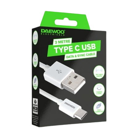 3 Metre USB-A to Type C Cable