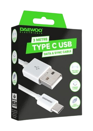 3 Metre USB-A to Type C Cable