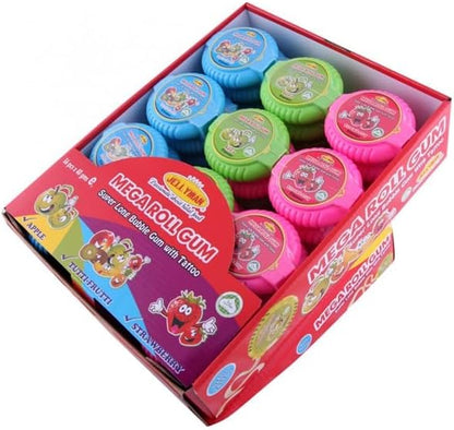 Jellyman Mega Roll Gum (40 gr ) With Tattoo 5 Flavours (Apple , Tutti Frutti, Strawberry, Cola & Grape) 36's