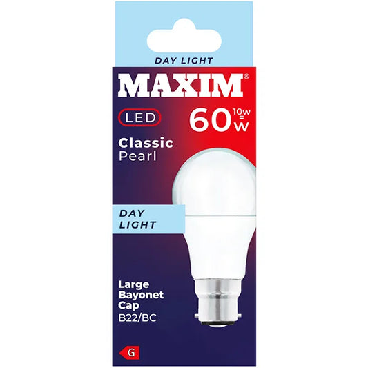 GLS Bayonet Cap Day Light 60w (10w) B22 Pearl LED Bulb
