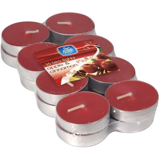Tea Light Candles Apple & Cinnamon 16 Pack Pan Aroma - Box of 24
