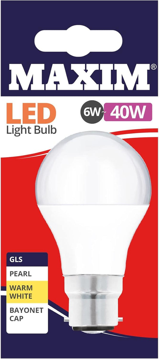 Maxim LED 40w (6w) GLS BC Warm White 10 Pack