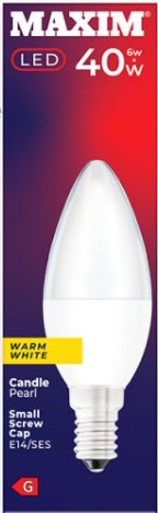 Maxim 5W E14 Candle Pearl LED Bulb Warm White 40W Equivalent Energy Saving