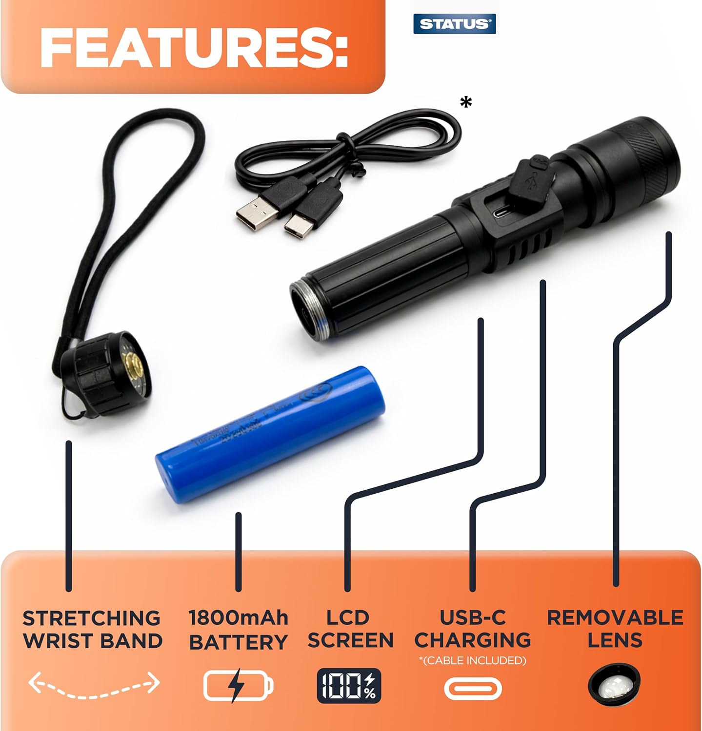 LED Rechargeable Aluminium Torch Matt Black