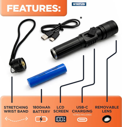 LED Rechargeable Aluminium Torch Matt Black