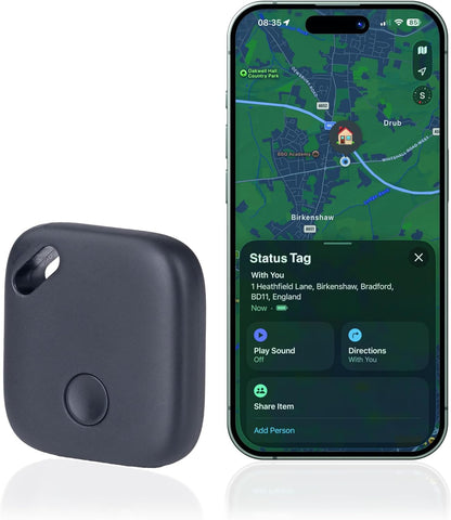 Status Bluetooth Security Tracker for iPhone USB-C Rechargeable Smart Tag with Keyring for Keys, Luggage & Bags, Up to 5 Months Battery Life, Black