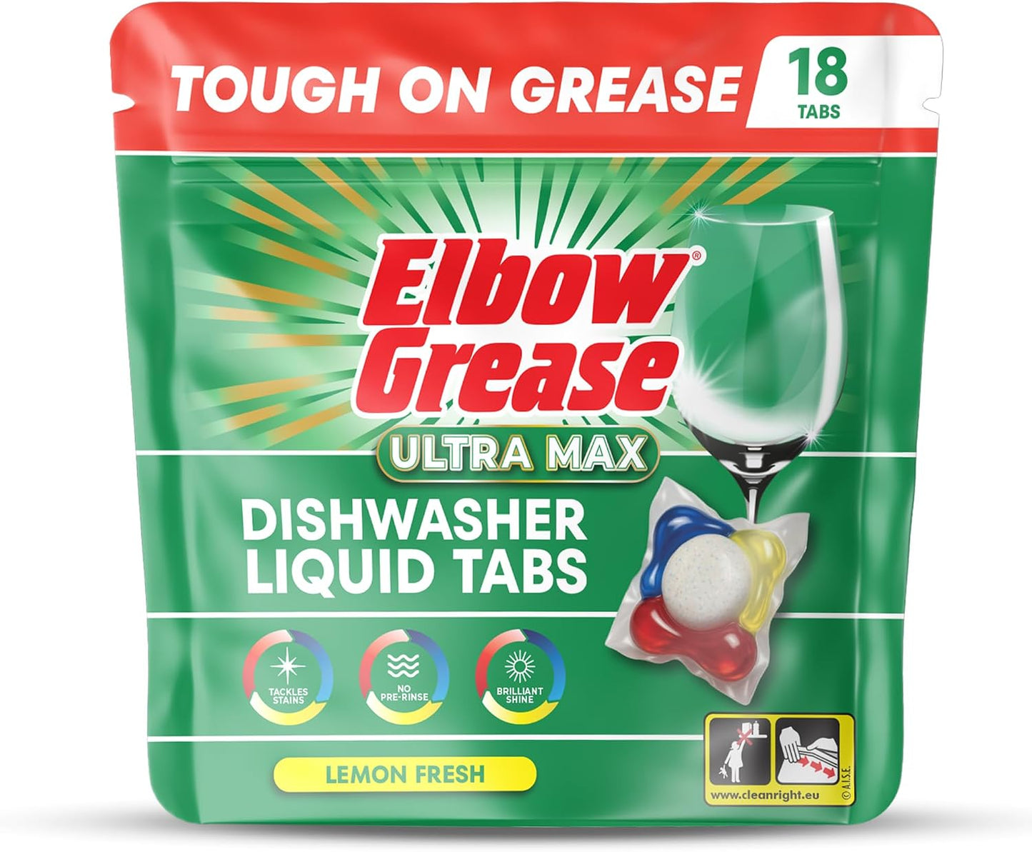 Elbow Grease Ultra Max Dishwasher Liquid Tabs 18pk x 7