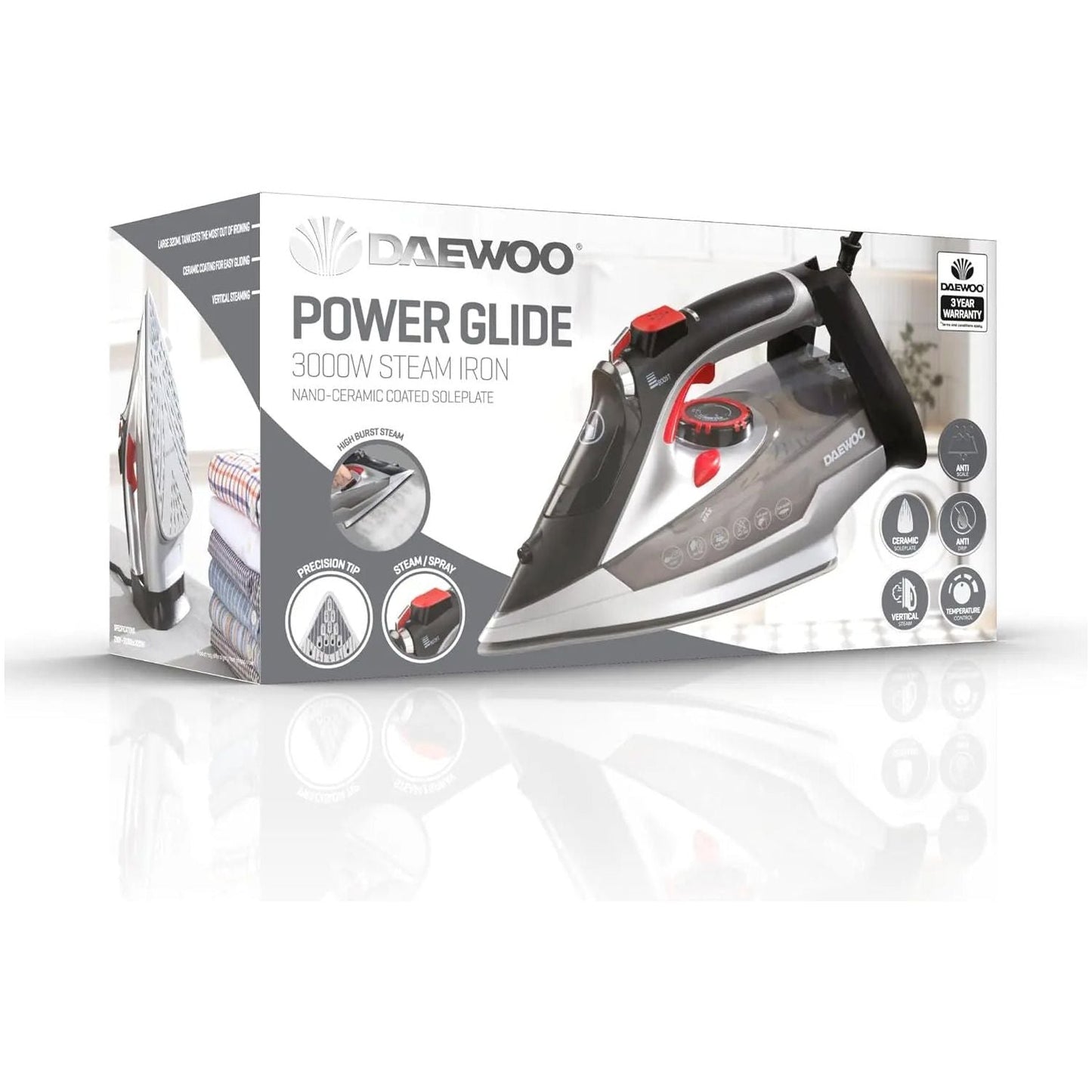 Daewoo 3000w Power Glide Steam Iron. (3yr Warranty)