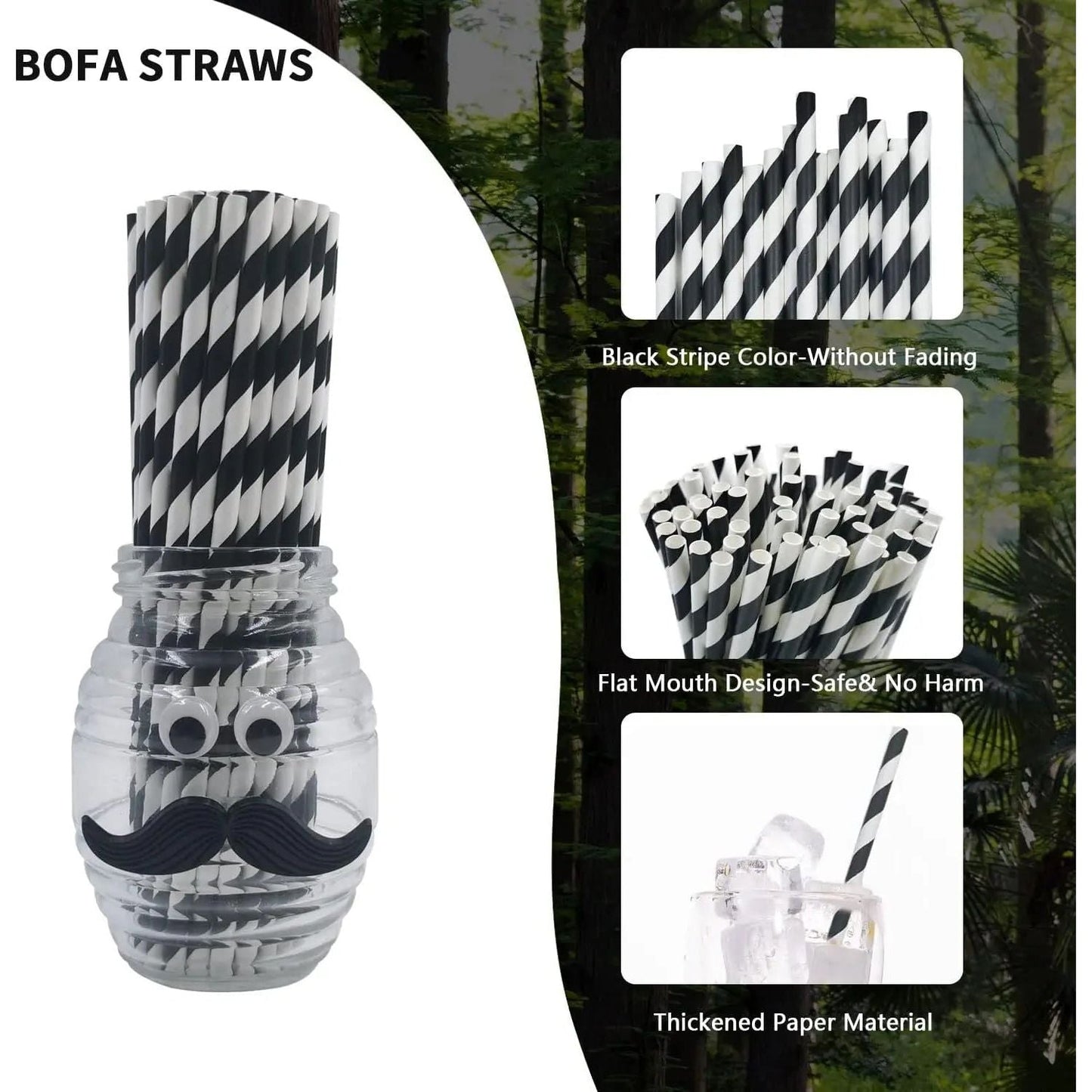 Black & White Paper Straws, Pack of 100 - Box of 20