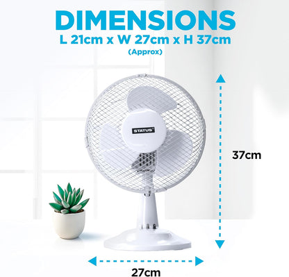 Status Desk Fan 9 Inch Oscillating Portable Fan White