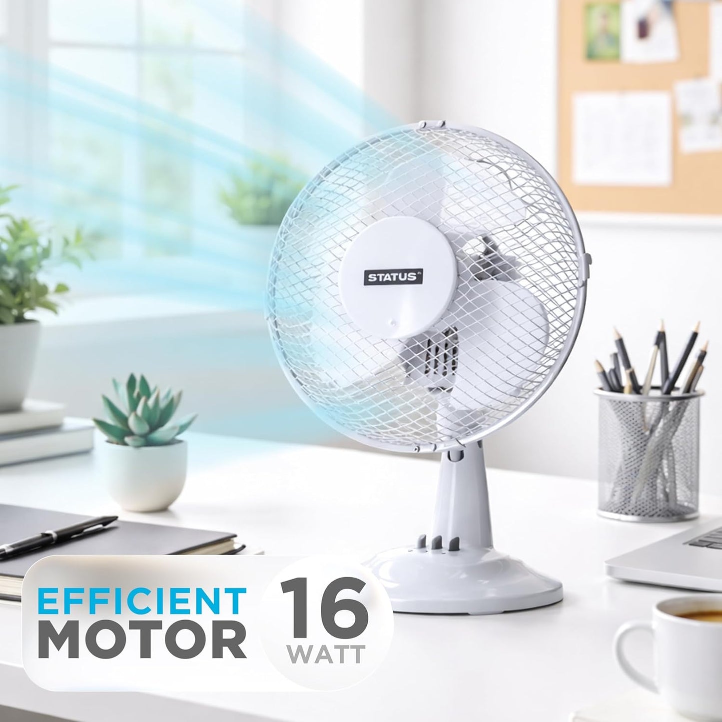 Status Desk Fan 9 Inch Oscillating Portable Fan White
