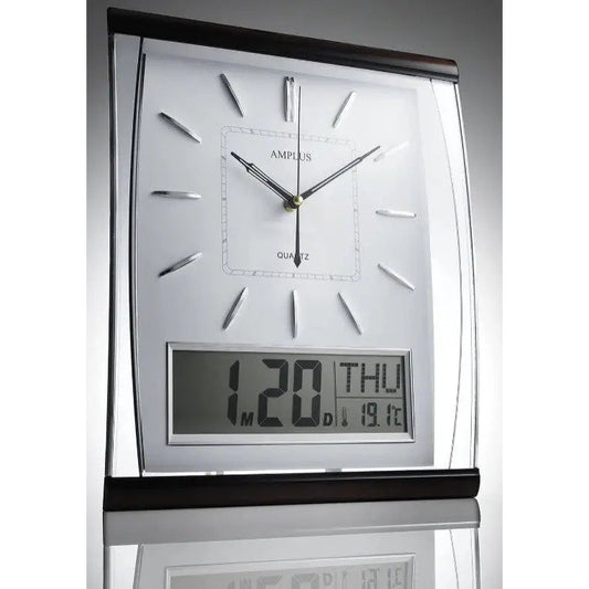 AMPLUS Silent Sweep With Large Digital Month/Date/Day Calendar Display In White Wall Clock PW066-1706-2