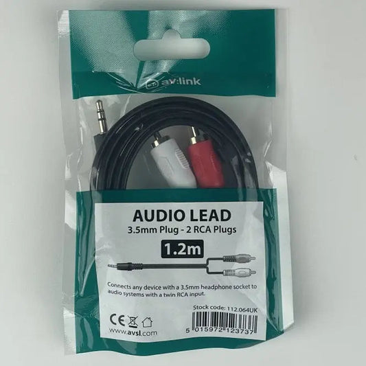 AUX (3.5mm) To 2 Phono Lead 1.2 Metre - AV Link - Pack of 5 Pack of 5