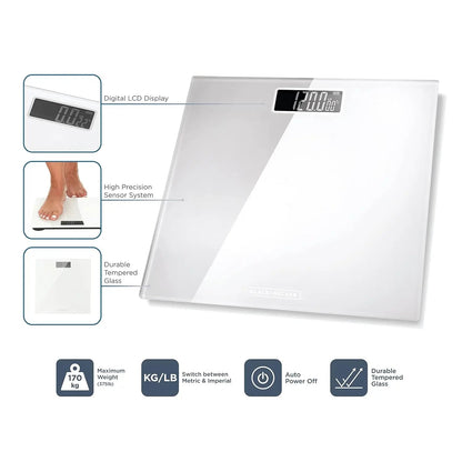 Digital Bathroom Scale, High Precision Sensor System, Durable Tempered Glass, LCD Display, White