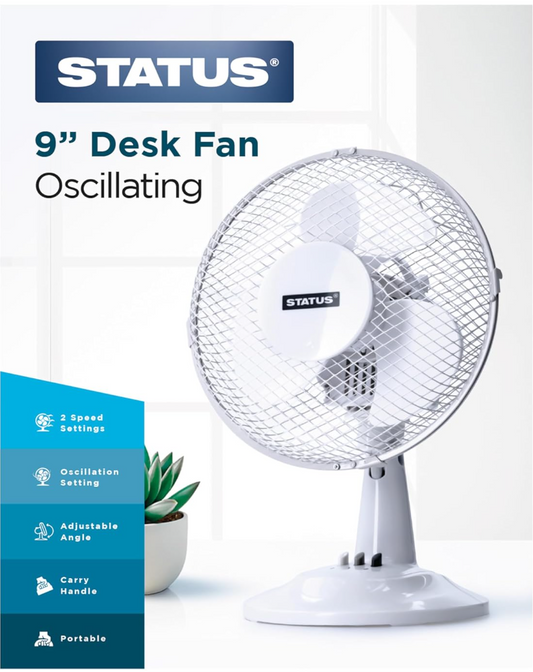 Status Desk Fan 9 Inch Oscillating Portable Fan White