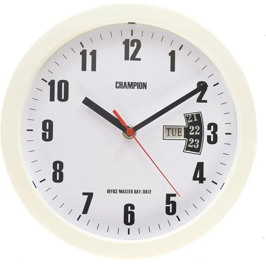 Champion Bold 10 inch 250mm Day Date Quartz Wall Clock (White)
