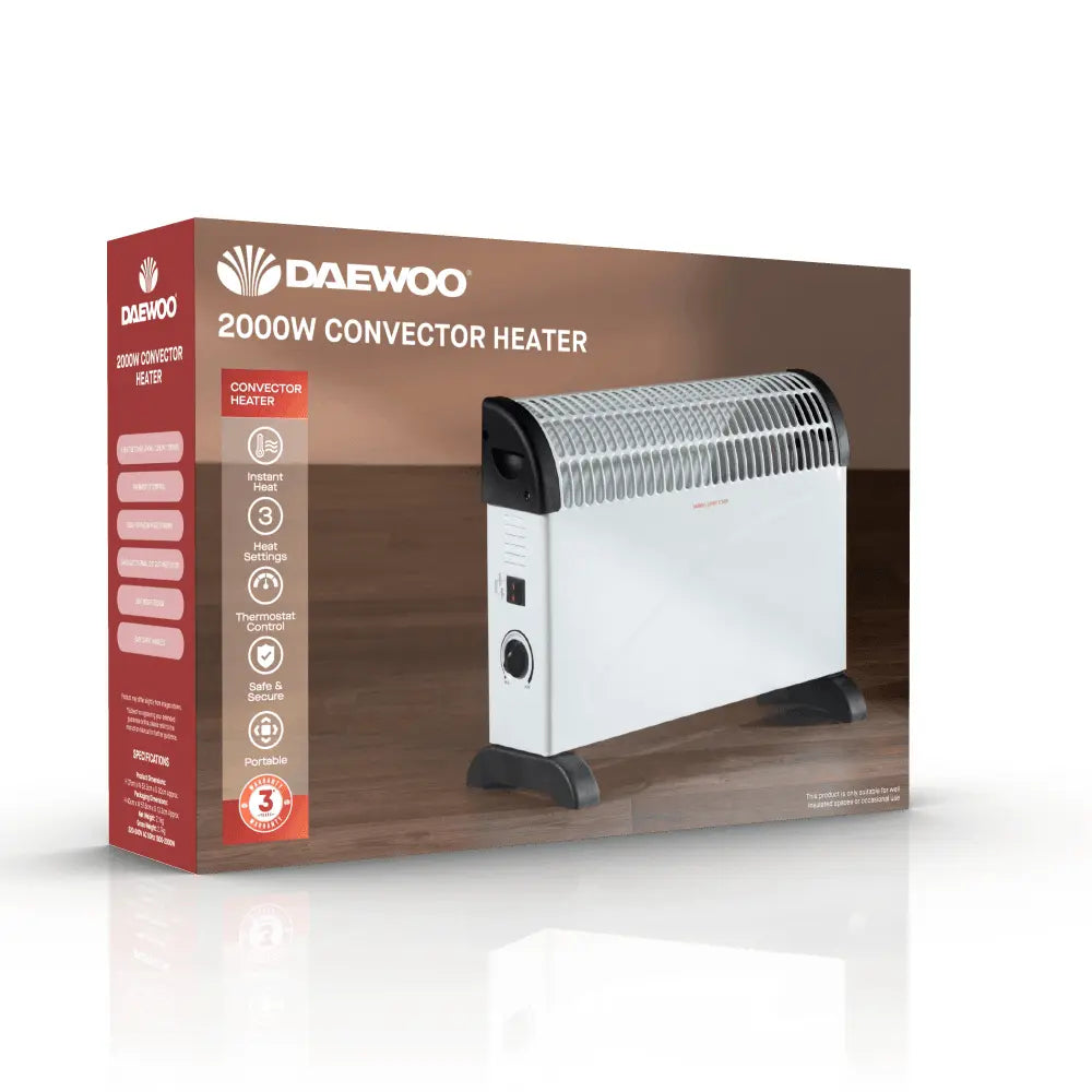 Portable Convector Heater Thermostat 3 Heat Settings 2000w