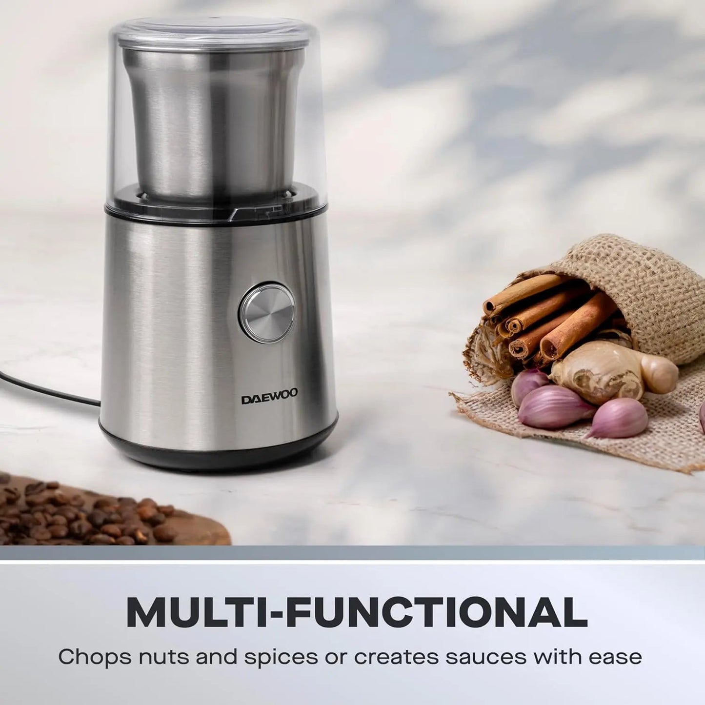 Wet and Dry Multi Grinder for Coffee, Nuts, Spices with Safety Lock