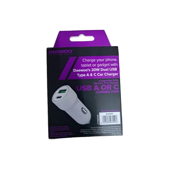 Daewoo 20w USB & Type C Car Charger