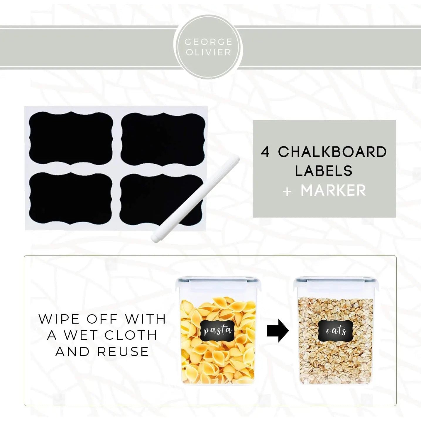 George Olivier 2 x 5.2L Airtight Food Storage Container Set + 4 Chalkboard Labels & Marker Non-BPA Plastic