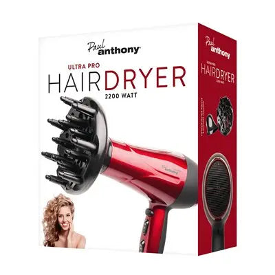 ''Ultra Pro'' 2200w Hair Dryer with Diffuser - Hot Red