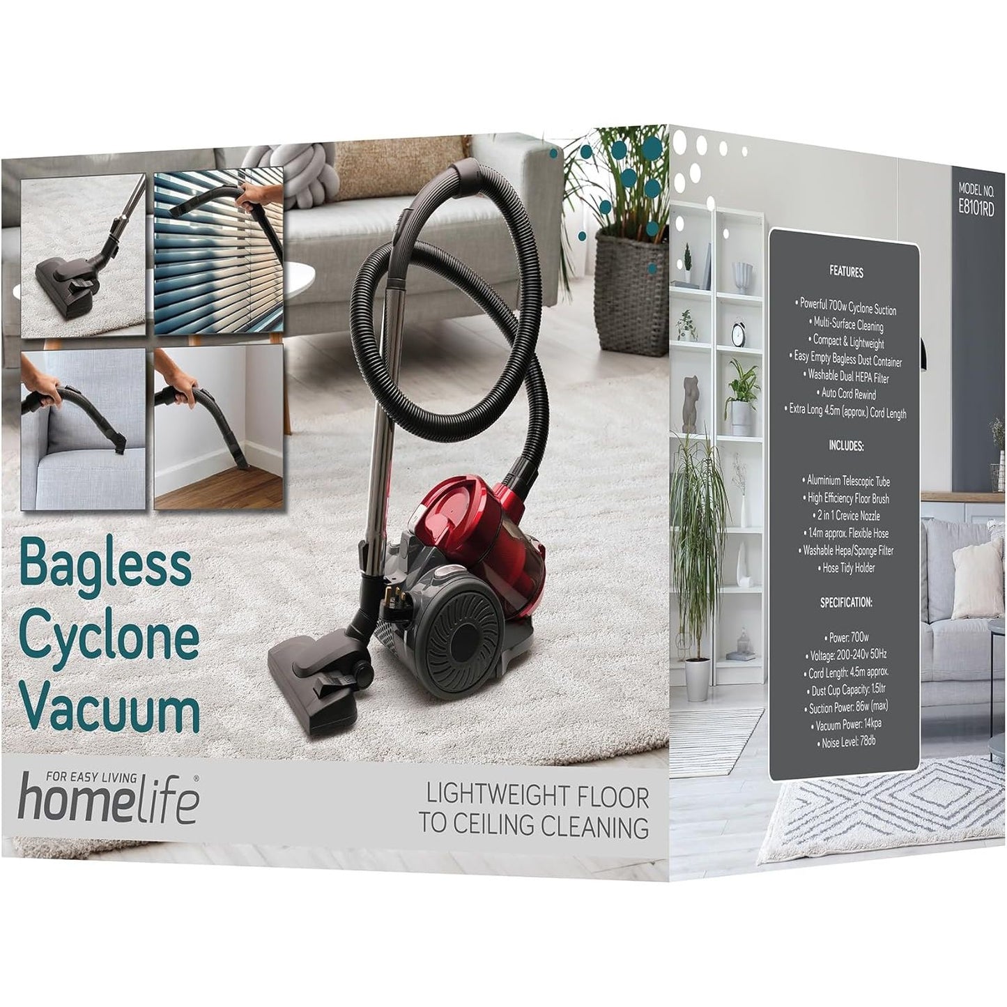 HomeLife 800w Powerful Bagless Cyclone Cylinder Vacuum