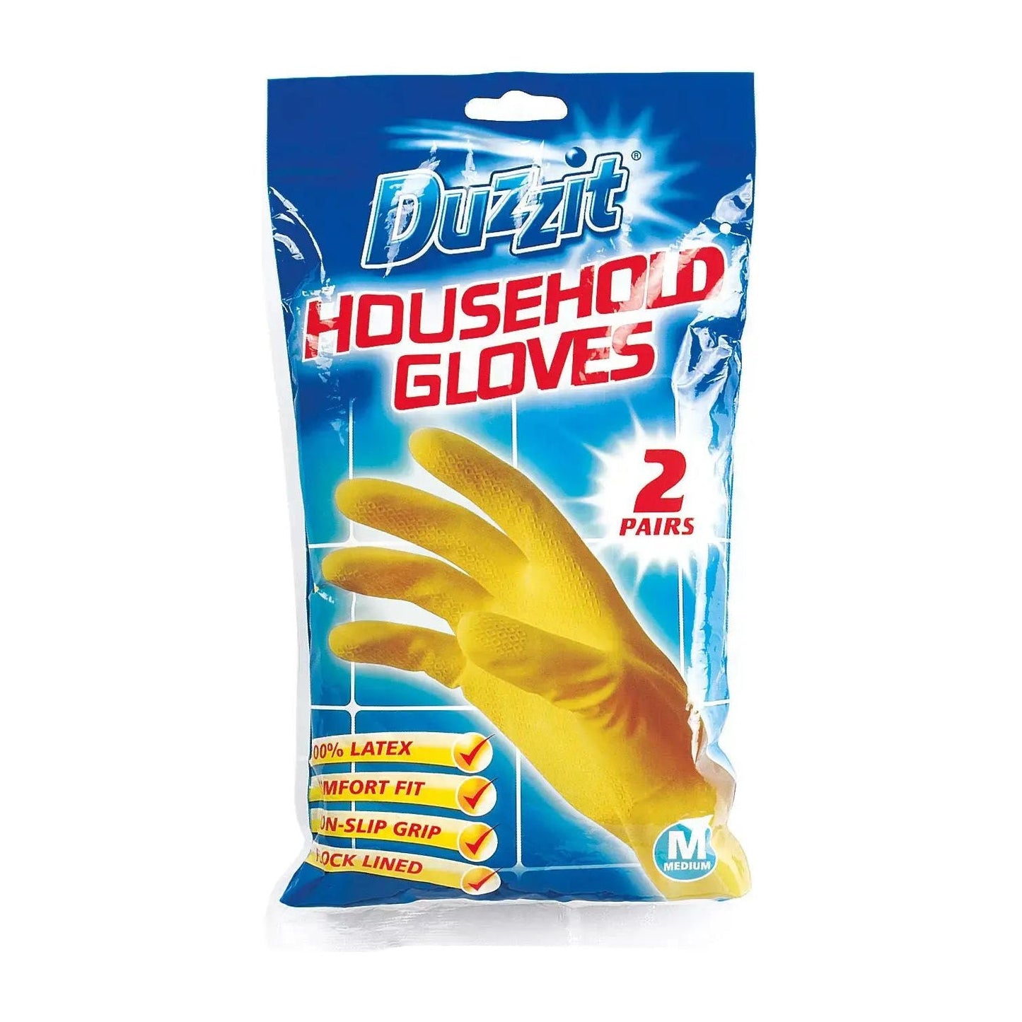 Duzzit Household Latex Gloves Twin Pack Medium Size - Box of 12