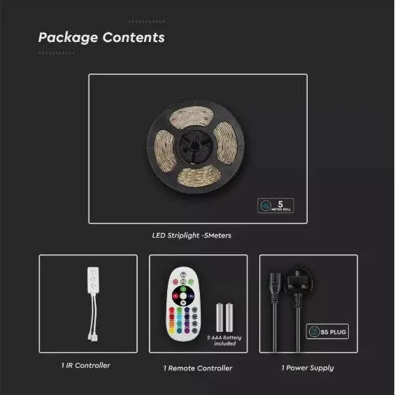LED Strip Lights Lighting Tape Colour Changing 5M Remote, App Control Ip65 Tape