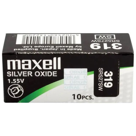 Maxell 319 SR527SW Silver Oxide Watch Batteries - Box of 10