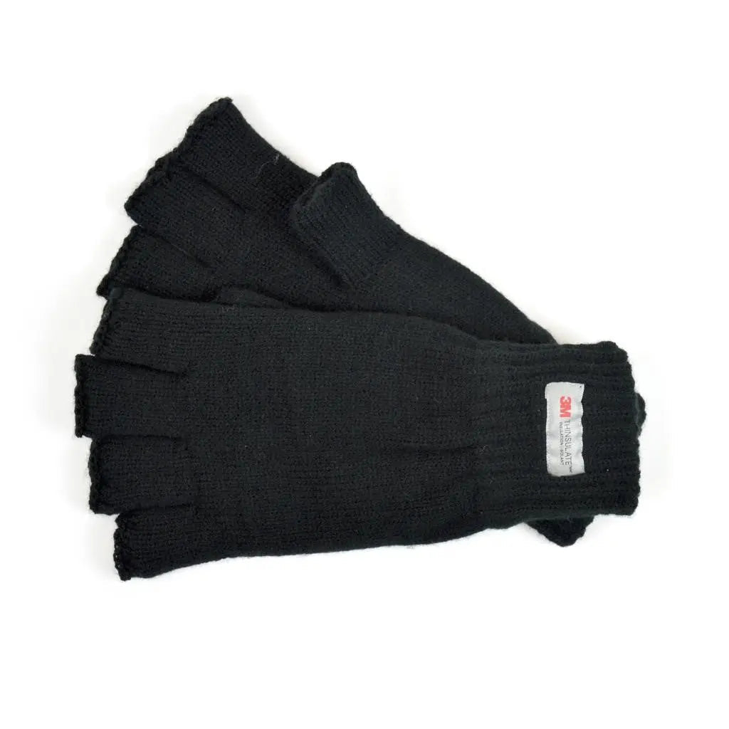 Men's Black Thinsulate Fingerless Gloves - Pack of 12