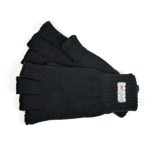 Men's Black Thinsulate Fingerless Gloves - Pack of 12