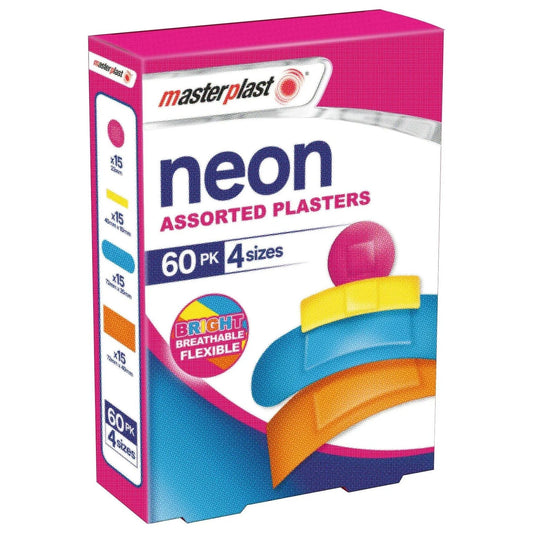 Neon Plasters 60Pk Asssorted Sizes - Box of 10