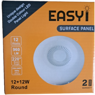 12+12W Round Surface Panel Day Light + Warm White 6500K+3000K