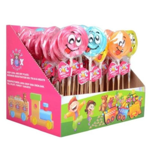 Jellyman Fox Candy Happy Face Lollipops - Box of 48