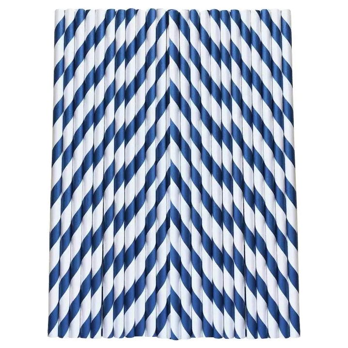 Paper Straws Pack of 100 Blue And White