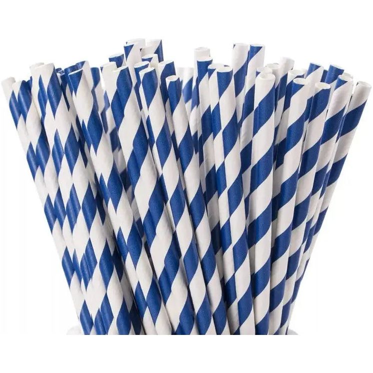 Paper Straws Pack of 100 Blue And White