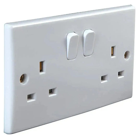 Pro Elec Switched 2-Gang, Single-Pole Mains Socket, Curved Edge, 13A, 250V - Box of 10