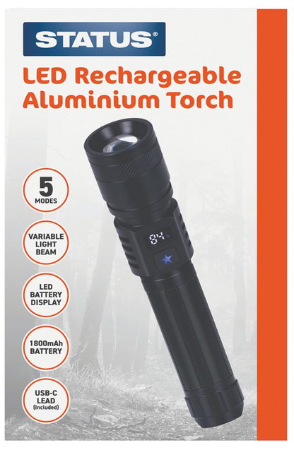 LED Rechargeable Aluminium Torch Matt Black
