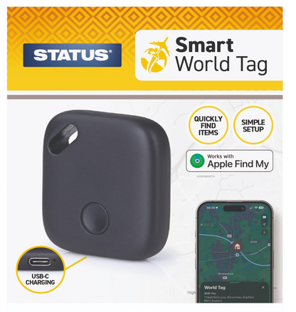 Status Bluetooth Security Tracker for iPhone USB-C Rechargeable Smart Tag with Keyring for Keys, Luggage & Bags, Up to 5 Months Battery Life, Black
