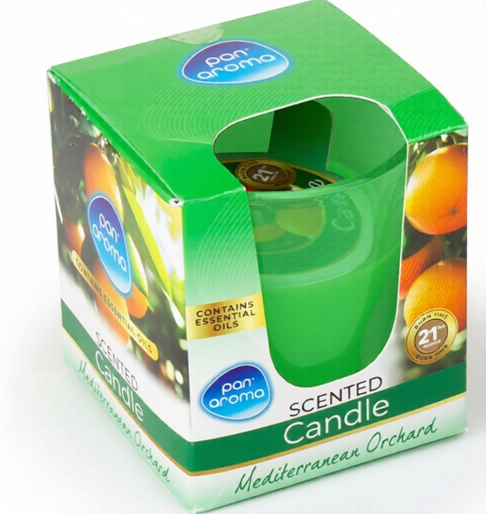 Colour Glass Candle Scented Mediterranean Orchard