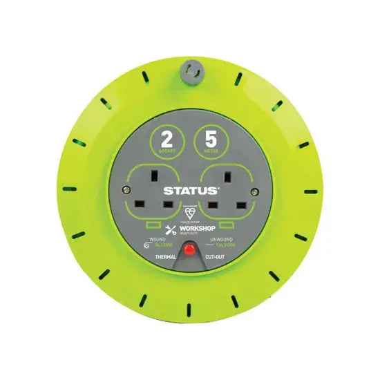 Status 2 Socket 5 Metre Extension Cable Reel with Thermal Cut Out